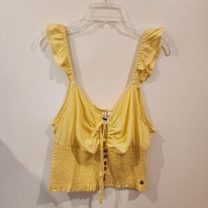 Nwt Roxy Maui Nix Crop Top Lemon Keyhole Tie Buttons and Smocking Size XL